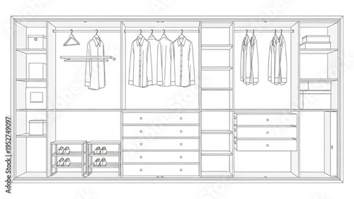 Modern Closet Design with Hanging Clothes and Shelves