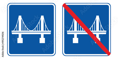 Traffic signs indicating bridge ahead and not allowed to cross