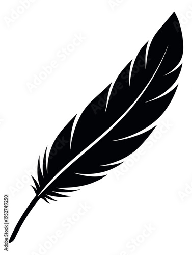 Graphic illustration of a feather depicting a single dark plume for elegant design projects