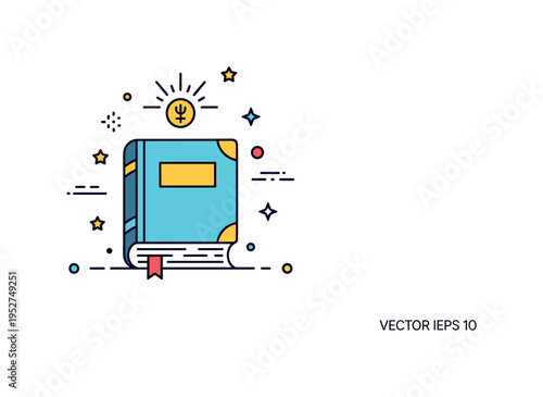 Sacred text illumination concept built around a closed book with a small radiant symbol above it, representing divine wisdom and timeless teachings. The