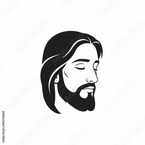 Jesus Christ profile with closed eyes in black and white.