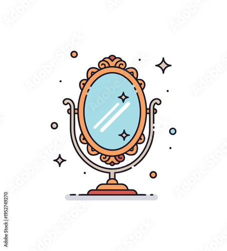 Timeless heirloom discovery single antique mirror with ornate frame reflecting subtle sparkle accents, symbolizing connection between past and present through