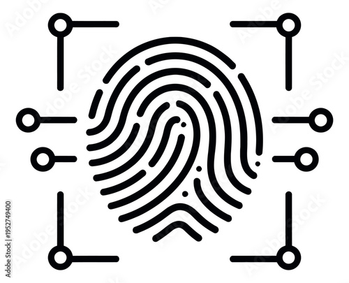 Line art illustration of fingerprint depicting biometric scanning for security and access control