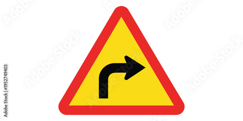 Road sign indicating a sharp turn to the right ahead isolated on white background