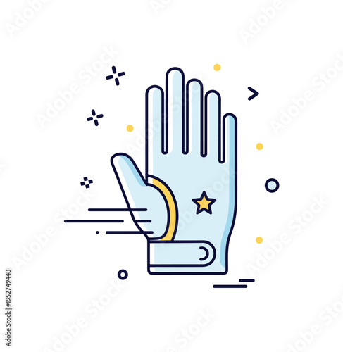 Sports glove performance theme featuring a sleek athletic glove with subtle motion lines and a small star accent, symbolizing grip, precision, and competitive