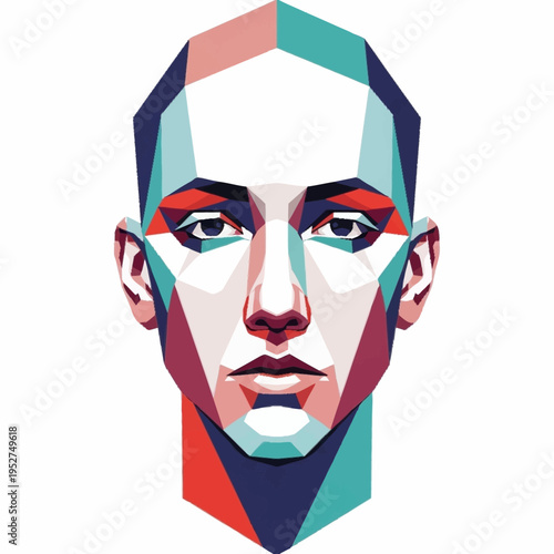 Striking Geometric Portrait of a Mans Face in Vibrant Colors.