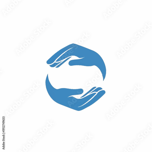 Two blue hands forming a circular shape, symbolizing care and protection.