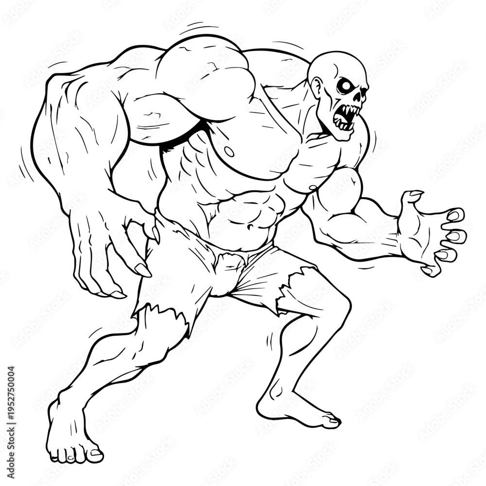 Fototapeta premium Dark Zombie Line Art – Zombie Vector Illustration with Minimal Undead Detailing – Zombie Drawing – Line Art Drawing of Zombie – Zombie Icon
