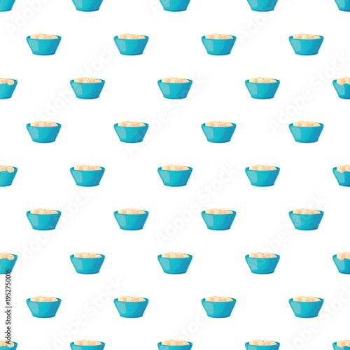 Blue bowls filled with sugar cubes repeating in a seamless pattern
