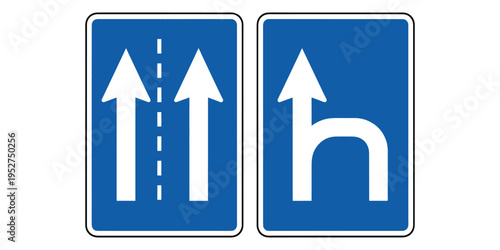 Traffic signs indicating lane merge and directional arrows on road