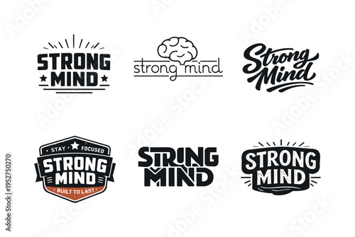Strong Mind. Set lettering. harmonious lettering variations of the same emblematic concept, each with different artistic interpretation (Blocky sans-serif with