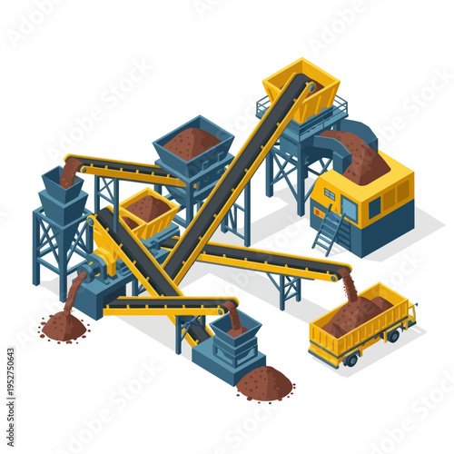 Isometric View of Industrial Mining and Processing Plant.