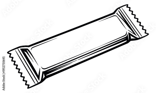 Line art illustration of a snack bar depicting an unlabeled wrapper for food packaging