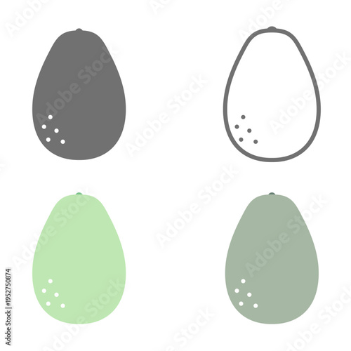 アボカドアイコンセット 白黒・線画・カラーのシンプルな果物イラスト素材