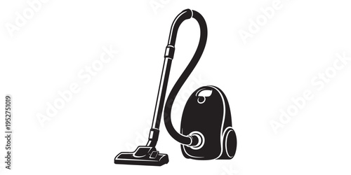 Black and white illustration of a vacuum cleaner on a white background