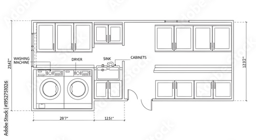 Vector laundry room layout plan with measurements