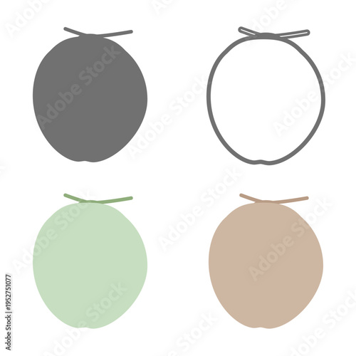 ココナッツアイコンセット 白黒・線画・カラーのシンプルな果物イラスト素材