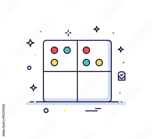 Priority matrix organization concept featuring a simple four quadrant grid with highlighted task dots, symbolizing structured decision making and effective