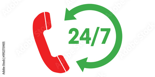 247 customer support hotline phone icon with circular arrows isolated on white background