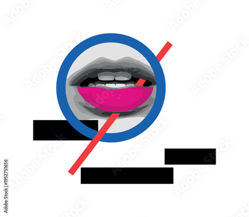 Black and white close-up of lime wedge being squeezed over a glass, large orange circle behind as intense citrus burst, blue vertical stripe dividing