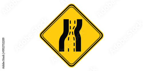 Road sign indicating lane merge ahead on highway isolated on white background