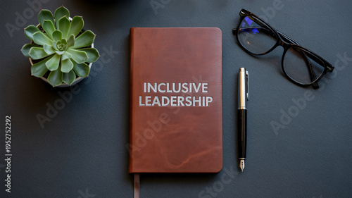 Leather journal flat lay text 