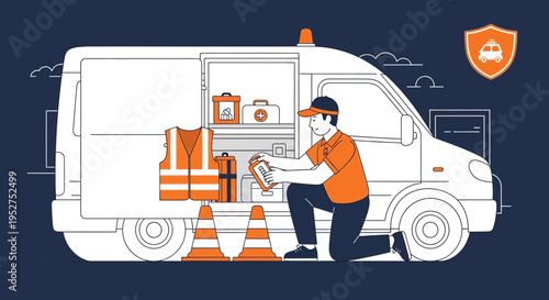 Emergency vehicle inspection: technician checks equipment in service van