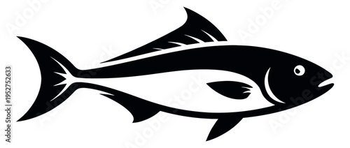 Stylized graphic illustration of a fish depicting a marine animal for seafood and aquatic themes