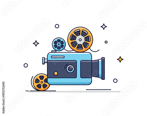 Film camera vintage device centered in a compact composition with a single lens and subtle reel accents, expressing classic photography and analog creativity.