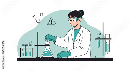 Scientist Conducting Chemical Experiment in Laboratory with Beakers and Test Tubes