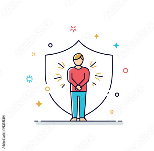 Mental strength stress resistance idea illustrated by a composed figure standing firmly while small abstract pressure lines remain outside a protective