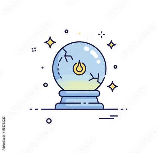 Enchanted treasure orb glowing softly on a pedestal with tiny crack lines and floating spark accents. A symbolic icon of mysterious power hidden within a