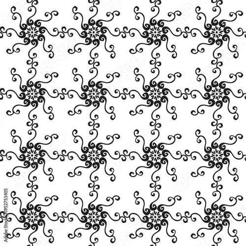 
Seamless abstract pattern in black with flowers on a white background