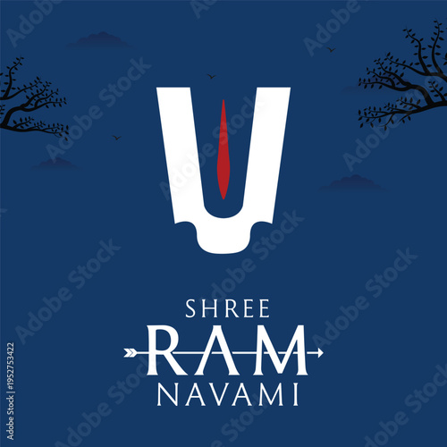 Shree Ram Navami Festival Background with Sacred Tilak Symbol Illustration