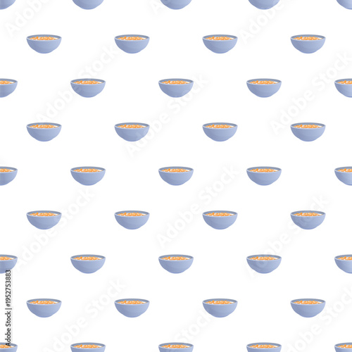 Seamless pattern featuring multiple bowls of breakfast cereal with milk on a white background