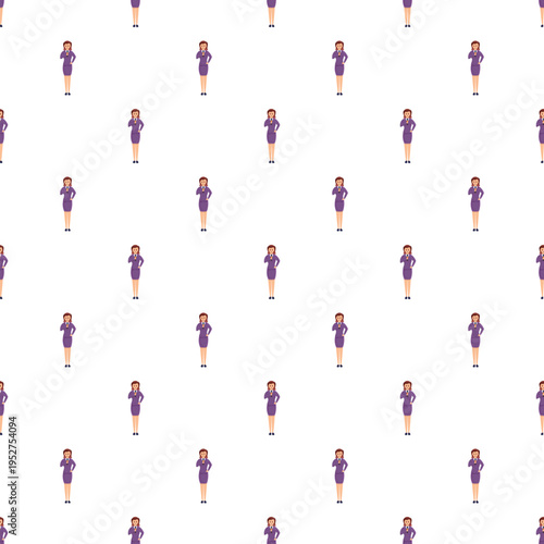 Cartoon business woman standing and thinking in a repeating seamless pattern