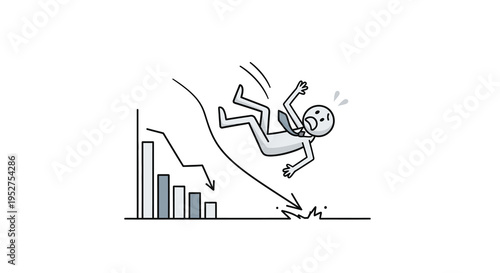 Businessman Falling Down With Decreasing Financial Stock Graph