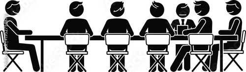 Business meeting silhouettes, team discussion concept, office collaboration scene,