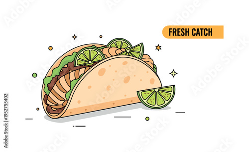 Grilled fish tacos with citrus garnish showing soft tortillas wrapped around flaky fish and bright lime slices, symbolizing light healthy coastal cuisine. A