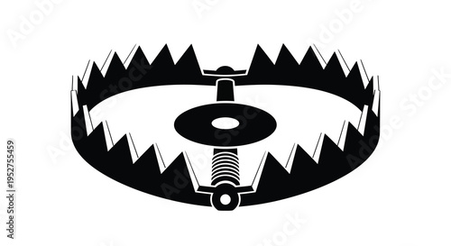 A dangerous bear trap depicted in stark black outline silhouette