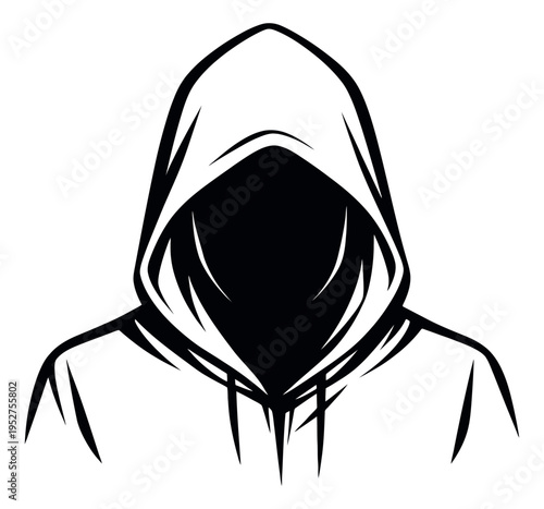 Line art illustration of a hooded figure depicting anonymity for themes of mystery and security