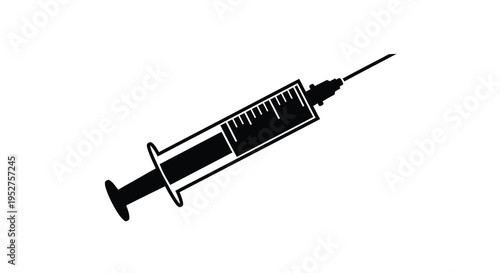 A black syringe design with clear markings a striking silhouette