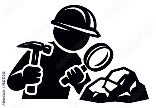 Graphic illustration of a geologist depicting examining rocks for geological exploration