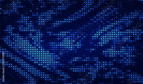 Abstract ascii big data ai background with computer code. Cyber technology random art for digital texture and pattern design for banner.