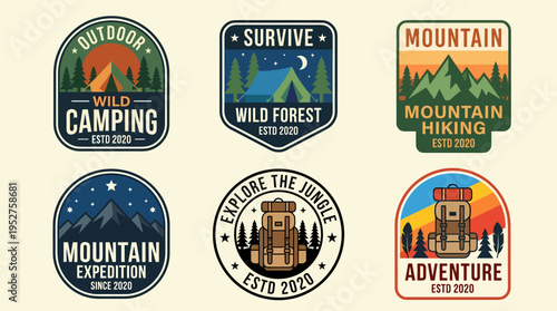Adventure Camping Mountain Hiking Expedition Badges