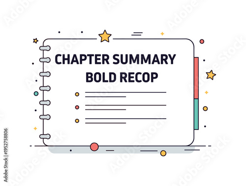 Chapter summary symbol notebook page with bold title line and short bullet list beneath, representing concise recap and structured content overview. Minimalist