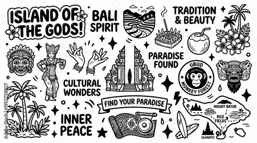 Bali Island of Gods Doodle Art: Culture, Spirit, Paradise