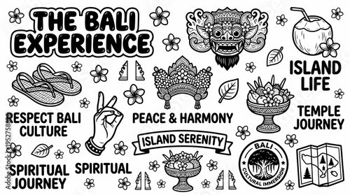 Bali Experience Doodle Art: Culture, Serenity, Island Life