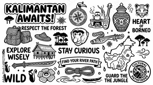Borneo Adventure Doodle Art: Kalimantan Awaits, Explore Wisely