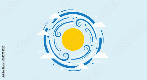 Abstract Sun and Swirling Wind with Clouds, Weather Concept